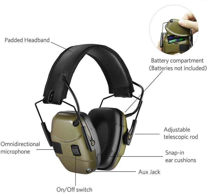 Electronic Shooting Earmuff Hearing Ear Protection for Gun Range Noise Reduction Green - BeesActive Australia