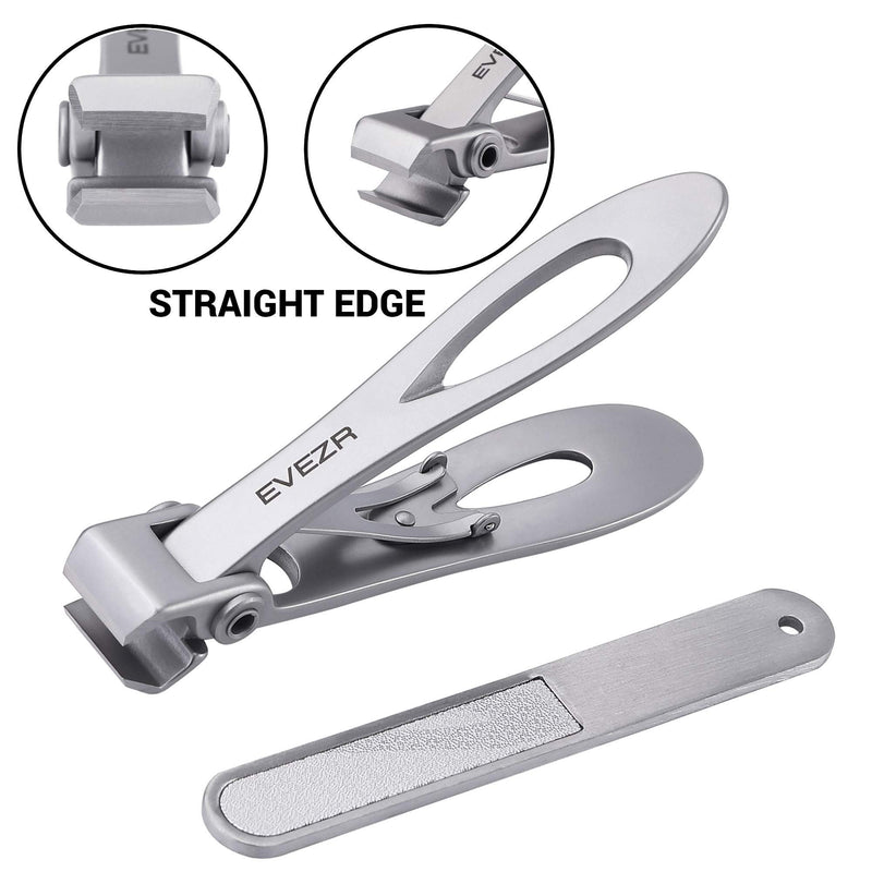 Evezr STRAIGHT EDGE Wide Jaw Nail Clippers, Heavy Duty 15mm Opening Clippers For Cutting Thick And Tough Toenails Or Fingernails, Stainless Steel Clipper And Nail File For Pedicure.… (Silver) - BeesActive Australia