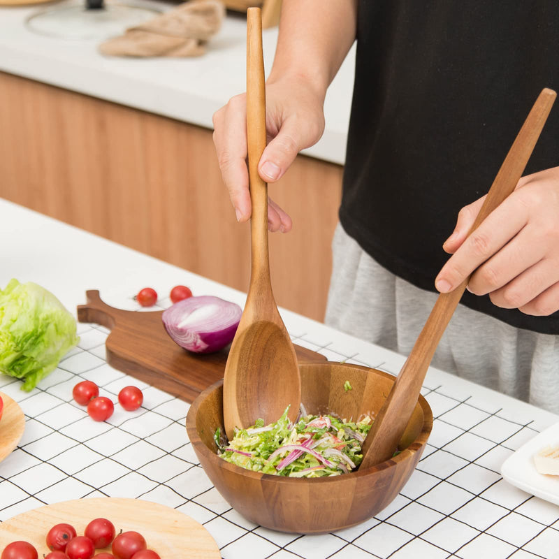 MornHalo 2PCS Acacia Wooden Spoons For Cooking-14 Inch Smooth Finish Corner Spoon And Cooking Spoons-Comfortable Grip Wood Spoons for Cooking - Non-Stick Wooden Cooking Utensils spoons+corner spoon - BeesActive Australia