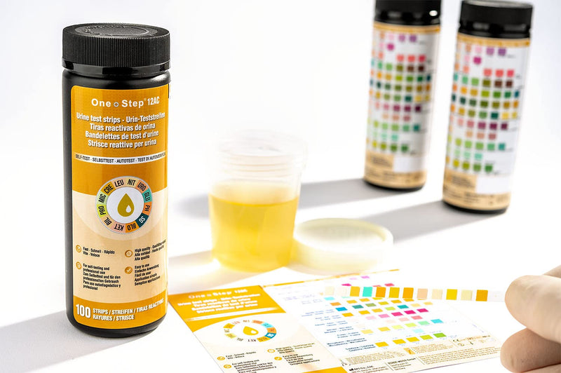 12 Parameter Urine Test Strips Creatinine, Microalbuim, UTI Infection, Ketone, Blood, Glucose Testing Sticks (100 Tests 1 Tub) - BeesActive Australia