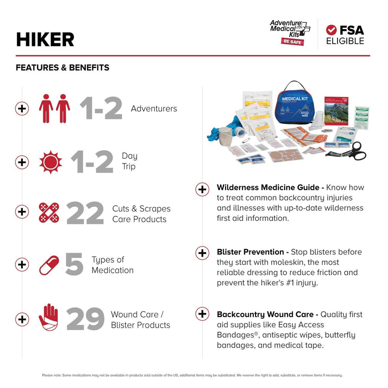 Adventure Medical Kits AMK Mountain Series Hiker Medical Kit, Blue/Orange, One Size, 0100-1001 - BeesActive Australia