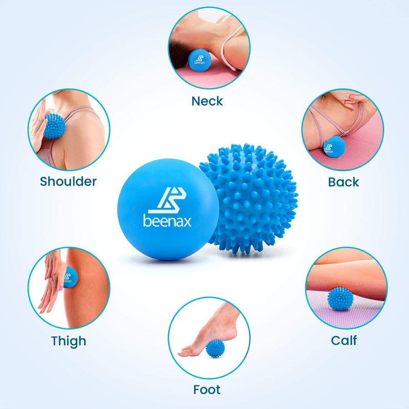Beenax Lacrosse & Spiky Massage Ball Set - Perfect for Trigger Point Therapy, Myofascial Release, Plantar Fasciitis, Deep Tissue and Muscle Relief - Designed to Relieve Stress and Relax Tight Muscle Blue - BeesActive Australia