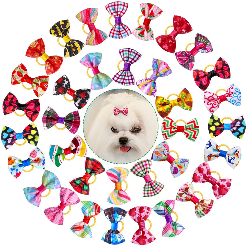 Mruq pet 100Pcs/50Pairs Dog Hair Bows, Cute Small Dog Hair Bows with Rubber Bands, Handmade Mini Dog Bows Ribbon Fabric, Pet Puppy Yorkie Dog Hair Bowknot Grooming Accessories Supplies A095-100pcs Small Dog Hair Bows - BeesActive Australia