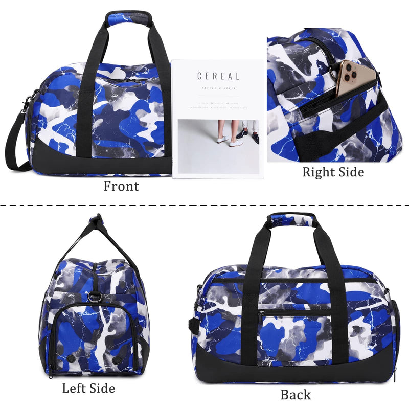 Kids Overnight Duffle Bag Boys Sport Gym Bag with Shoe Compartment & Wet Pocket, Carry On Weekender Travel Bag for Kid Boys Camo Blue - BeesActive Australia