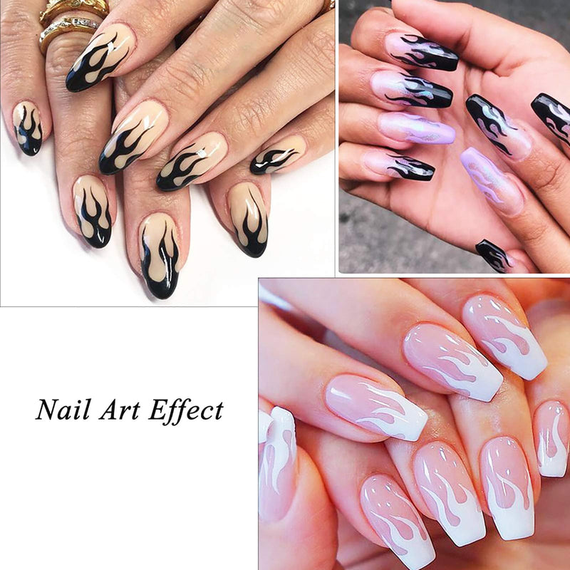 7 Sheets Fashion Flame Word Nail Art Stickers Self-Adhesive Decals Black Gold Silver White Flame Dollar Chinese Character Nail Design For Acrylic Nail Supplies Nail Decoration Kits - BeesActive Australia