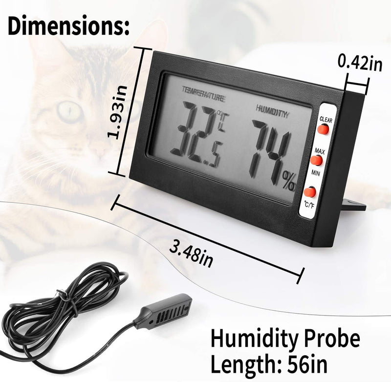 Simple Deluxe Digital Thermometer and Hygrometer with Humidity Probe for Reptile Tank/Egg Incubator Easy to Read, Thermo&Hygro Meter, Black 2-Pack - BeesActive Australia