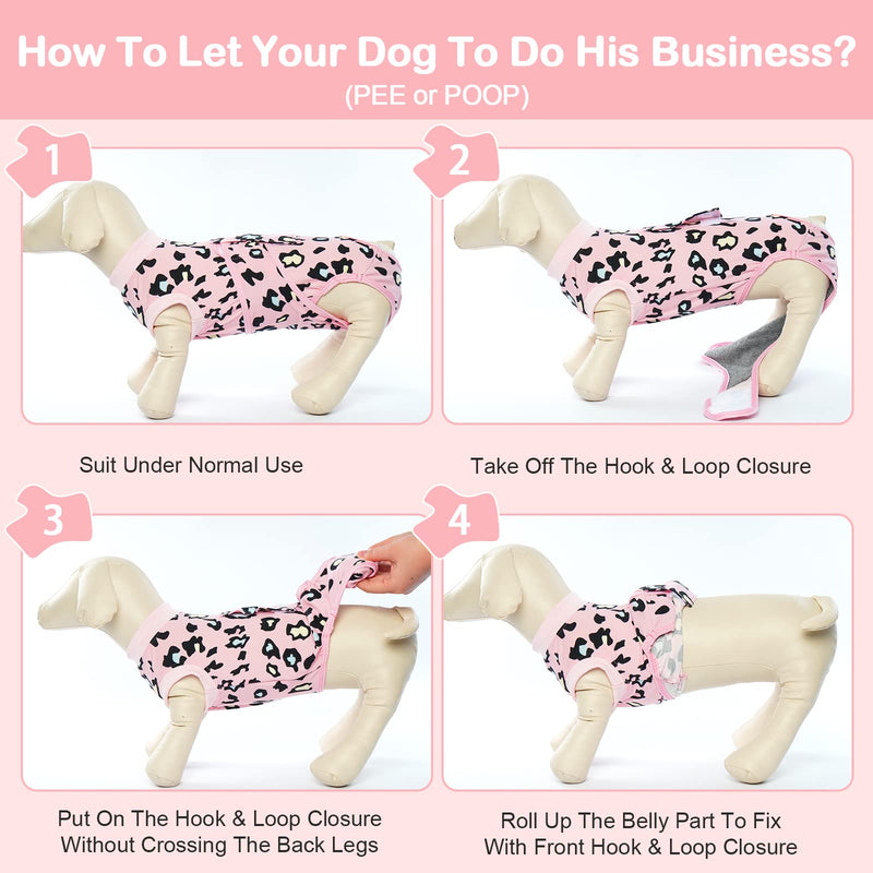 Kuoser Surgical Recovery Suit for Dogs Cats, Pet Leopard Printed Recovery Shirt After Surgery for Abdominal Wounds, Cone E-Collar Alternative Spay Bandages Onesie, Dog Anti Licking Snugly Suit Small (Back: 11.4" - 13.4"; Weight: 7 - 15LB) Pink - BeesActive Australia