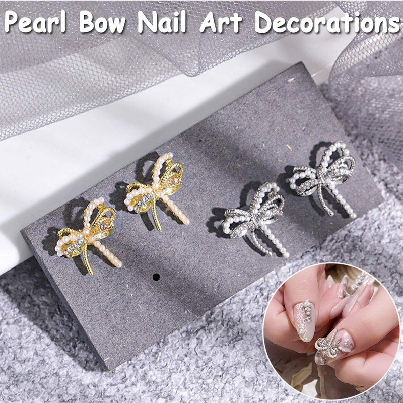 Gold Alloy Charms Metal Zircon 3D Bowknot DIY Nail Art Decorations Manicure Nail Rhinestones Bow Nail Jewelry(silver) silver - BeesActive Australia
