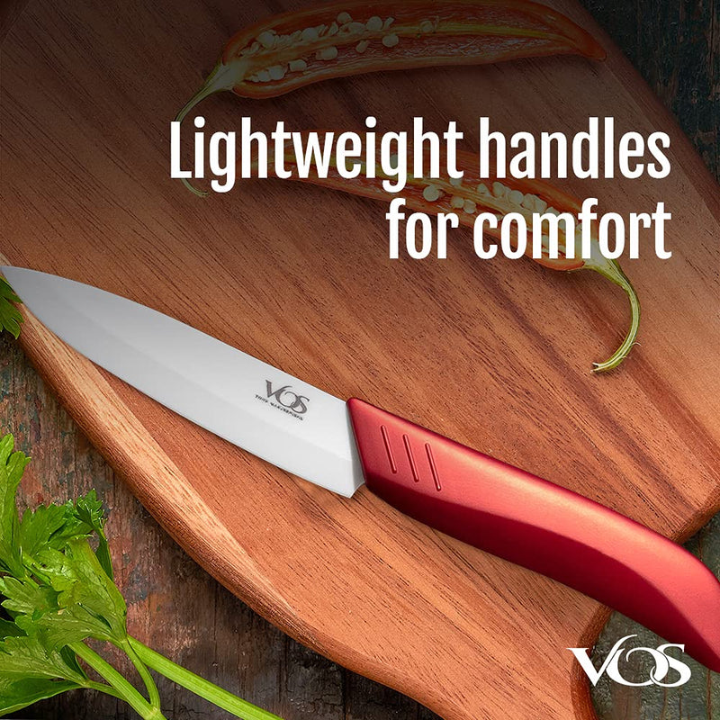 Vos Ceramic Knife Set, Ceramic Knives Set For Kitchen, Ceramic Kitchen Knives With Covers, Ceramic Paring Knife 4", 5", 6" Inch Red 3 Pcs - BeesActive Australia