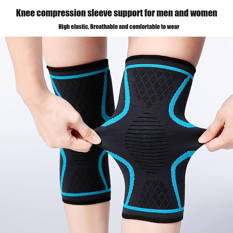 SONGQEE Knee Brace Support 2 Pack, Compression Knee Sleeves for Men Women, Professional Elastic Knee Pads for Joint Pain Relief, Arthritis, Injury Rehabilitation, Weight Lifting, Running, Sports M Blue - BeesActive Australia