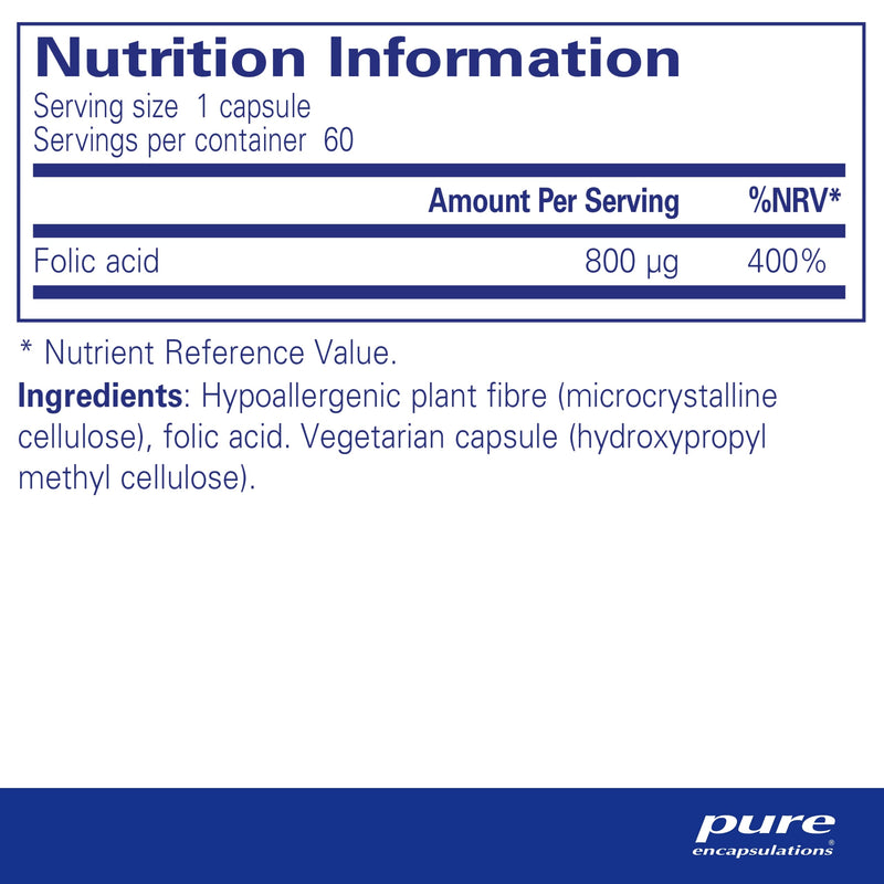 Pure Encapsulations - Folic Acid 800 UG - Folate for Preconception and Pregnancy Care - 60 Vegetarian Capsules - BeesActive Australia