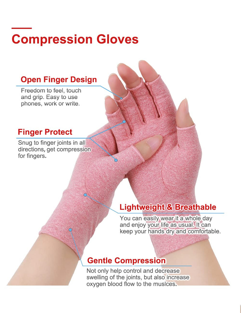 Donfri 1 Pairs Arthritis Gloves Fingerless Compression Gloves for Women Men Relieve Symptoms Rheumatoid Osteoarthritis Raynauds Disease Breathable Comfortable Machine Washable (Pink (1 Pair), M) Pink (1 Pair) - BeesActive Australia