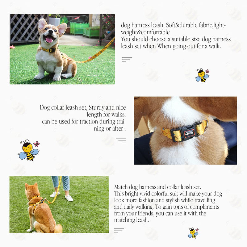 QQPETS Dog Harness Collar Leash - No Pull Pet Adjustable Back Clip Halter Basic Collar Heavy Duty 5FT Anti-Twist Leash for Extra Small Puppy Medium Large Breed Training Easy Walk Running Yellow Bee S - BeesActive Australia