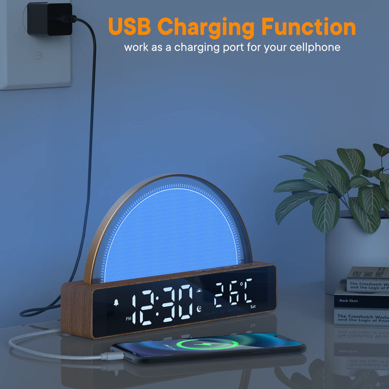 AFEXOA Sunrise Alarm Clock, Wake Up Light with Sunrise Simulation, White Noise Machine, Touch Control Bedside Lamps Dimmable Multicolor Night Light, 10 Nature Sounds, Snooze/Timer/Temperature Display Wooden - BeesActive Australia