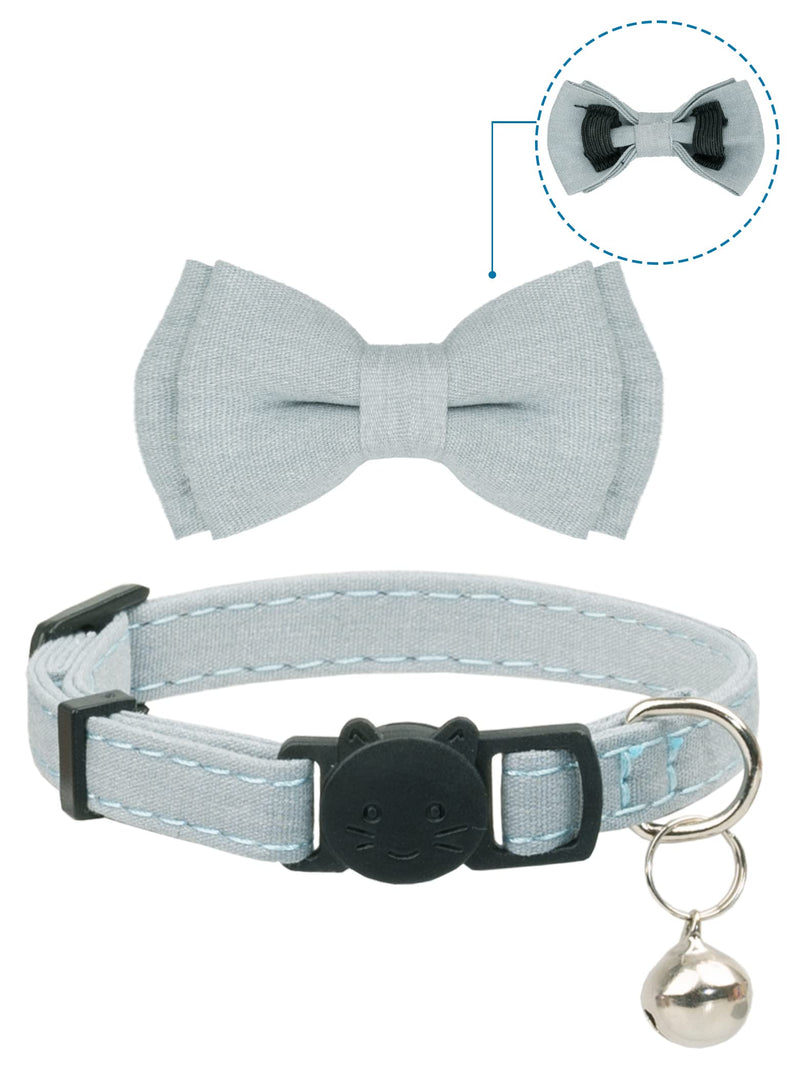 Gyapet Cat Collar Breakaway Bowtie Safety with Bell Adjustbale Kitten Puppy Solid Plaid Color Set D-[2pcs] Blue - BeesActive Australia