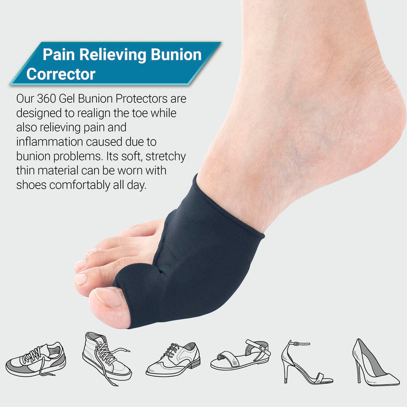 360 RELIEF Silicone Bunion Corrector with Gel Pads - Big Toe Separator, Straightener Hallux Valgus Pain Relief Soreness, Scientific Correction of Bunion | 1x Pair Black, Small with Mesh Laundry Bag | S - BeesActive Australia