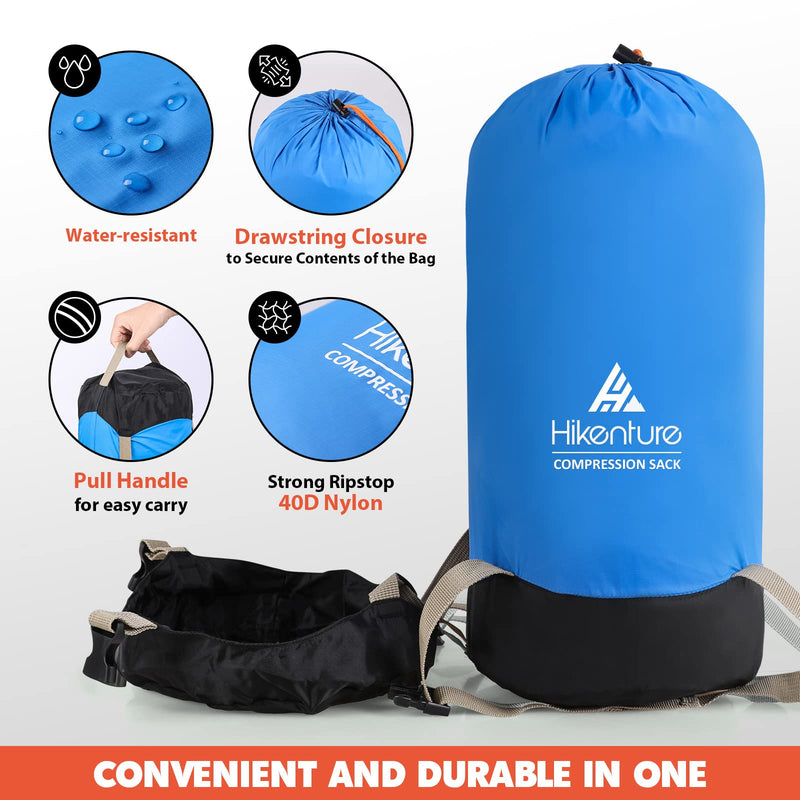 Hikenture Compression Sack for Sleeping Bag, Upgrade Anti-Tear Nylon Sleeping Bag Stuff Sack, 10L/14L/20L/30L Water-Resistant Compression Bag, Storage Bag Blue - BeesActive Australia