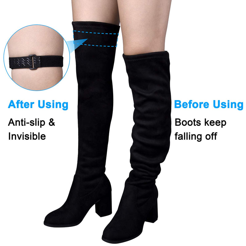 [AUSTRALIA] - Wisdompro Boot Straps, 1 Pair Knee Boot Straps of Elastic Adjustable Belt, Plus Extra 12 Pcs Adhesive Tape Hook Sticker for Fall-Off Prevention 