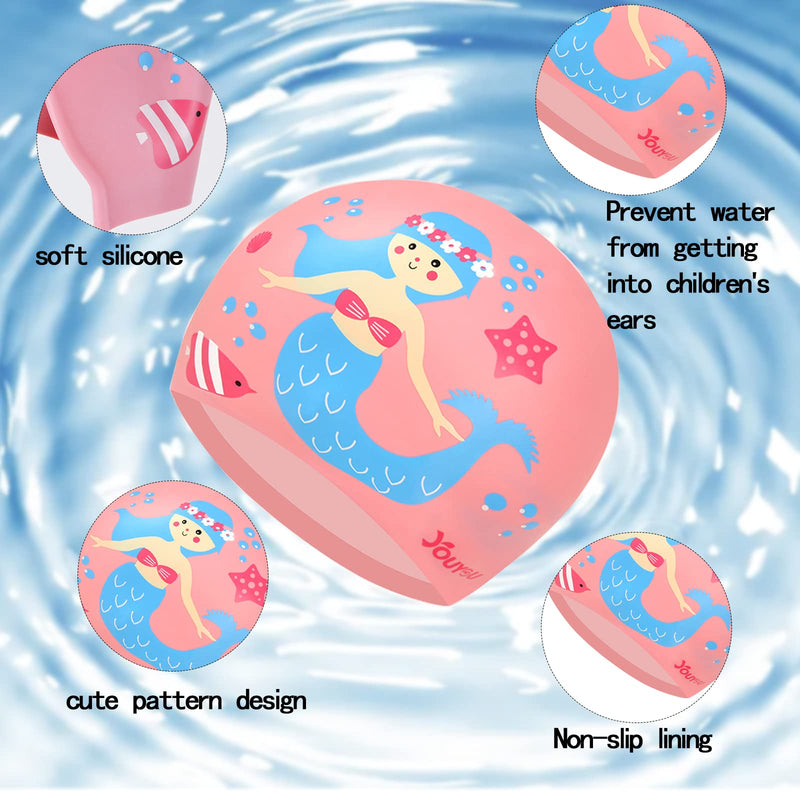 2PCS Kids Swim Cap, Kids Silicone Swimming Cap Waterproof Bathing Caps Non-Slip Cartoon Toddler Swim Hats for Short and Long Hair Kids Boys Girls Toddler - BeesActive Australia