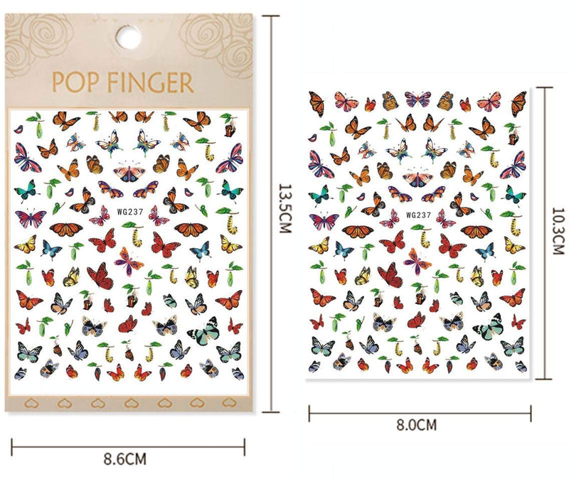 BFY Butterfly Nail Art Decals Sticker Colorful Butterflies for Nails Butterfly Design Nail Sticker Foil 3D Nail Art Self-Adhesive 10 Large Sheets Romantic Butterflies Sticker for Acrylic Nails Design - BeesActive Australia