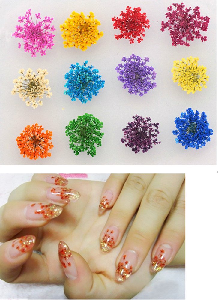 XICHEN 120 PCS/ 2Boxes Five Flower Flower Three-Dimensional Applique 3D Nail Stickers Nail Supplies Dried Flowers（Starry and Five Flower） - BeesActive Australia