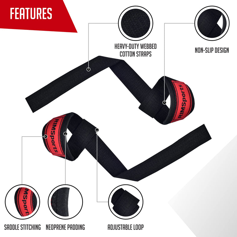 RIMSports Premium Padded Lifting Straps - Superior Wrist Straps for Weight Lifting for Men & Women with Silicone Grip - Deadlift Straps for Powerlifting, Weightlifting, & Deadlifting BLACK - BeesActive Australia
