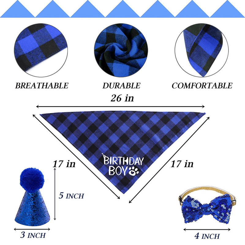 STMK Dog Birthday Party Supplies, Dog Birthday Bandana Boy Girl and Dog Birthday Party Hat with Dog Bow Tie Collar for Medium Large Dogs Blue Style - BeesActive Australia