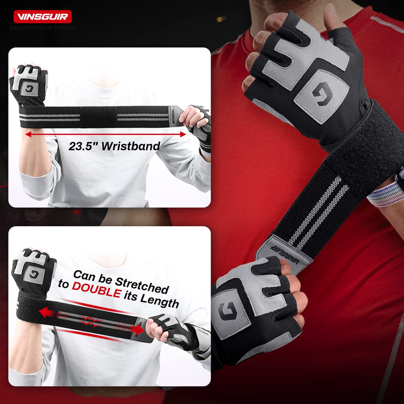 Vinsguir Workout Gloves for Men & Women - Multifunctional Weight Lifting Gym Gloves with Wrist Wraps Support, Full Palm Protection for Weightlifting, Training, Fitness, Exercise, Pull ups Grey Large(7-7.6 in) - BeesActive Australia