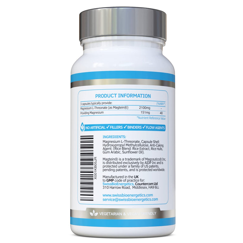 Magnesium L-Threonate 2100mg Daily Dose � 30 day supply - providing 151mg of active elemental Magnesium from Magtein - Easily Absorbable - Highly Bioavailable � No Artificial fillers - UK Manufactured - BeesActive Australia