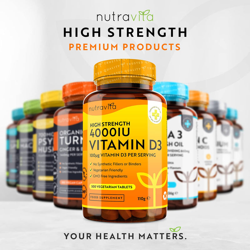 Vitamin D 4000 IU - 500 Micro Tablets - Max Strength - 16 Month Supply - Hight Strength Vegetarian VIT D3 - Vitamin D3 Supports Your Immune System & Bone Health - Made in The UK by Nutravita - BeesActive Australia