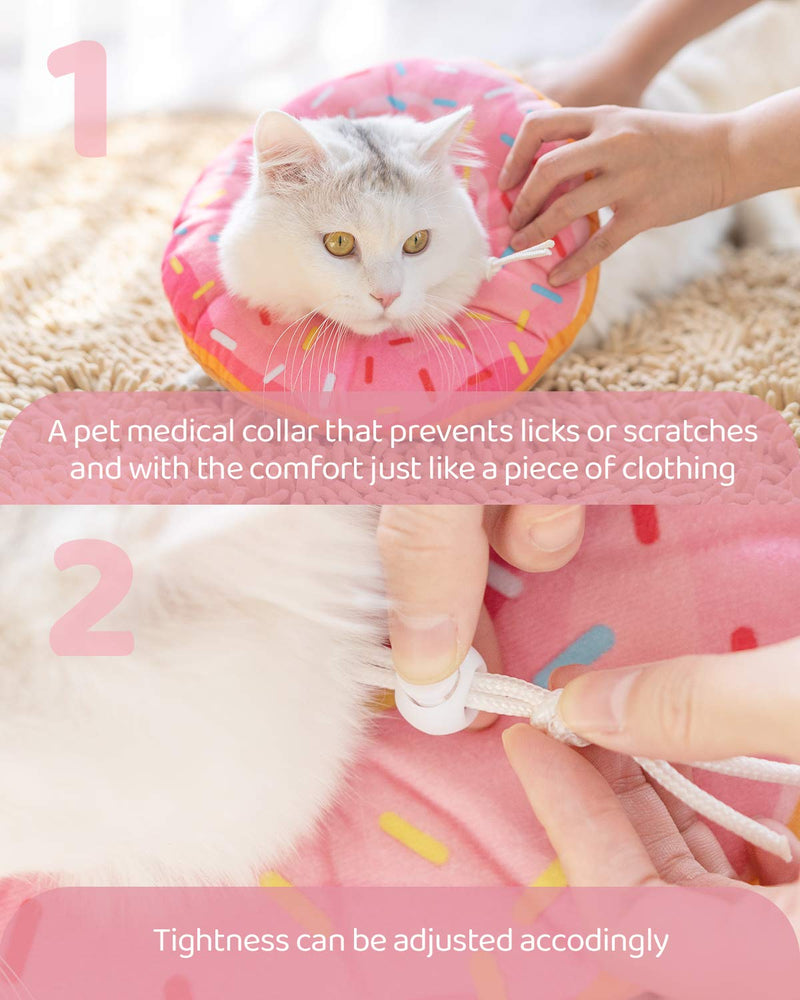 Woiworco Adjustable Cat Recovery Collar, Cute Cat Donut Collar, Soft Cone Collars for Cat, Wound Healing Protective Cone After Surgery Elizabethan Collars for Kitten Pets Small Pink - BeesActive Australia