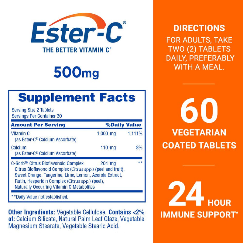 Ester-C Vitamin C, 500mg Tablets, 60-Count Bottles (Pack of 2) 60 Count (Pack of 2) - BeesActive Australia