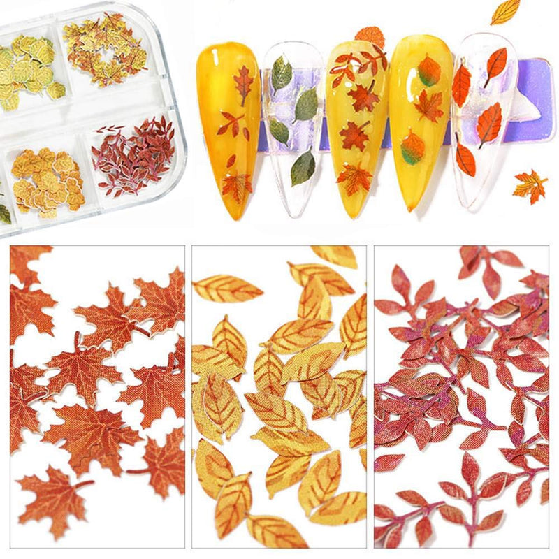 Fall Nail Art Glitters Fall Leaf Nail Art Stickers Decals, Fall Glitter Nail Art Supplies 12 Grids Mix Color Autumn Leaf Wood Pulp Flakes for Fall Nail Polish Nail Decorations Fall Leave - BeesActive Australia