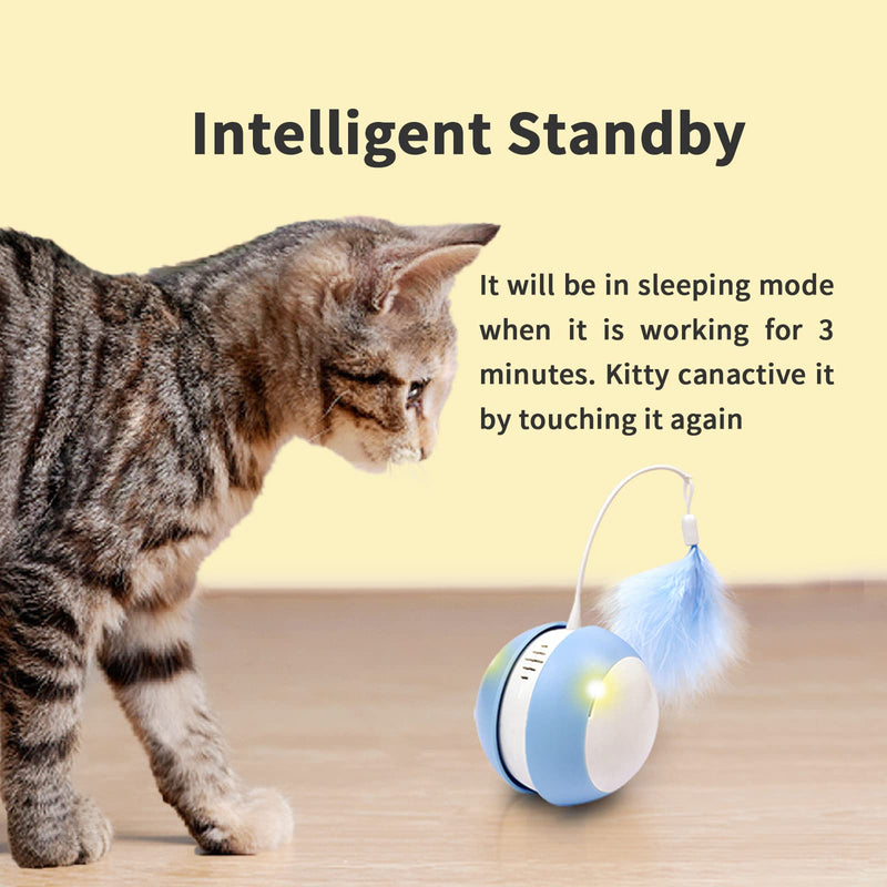 PAKEWAY Interactive Cat Ball Toy with Bird Sound & LED Light, Automatic Irregular 360°Rolling Cat Toy with USB Charging and 2PCS Feathers, Smart Moving Cat Toy Smart Gift for Indoor Kitten Blue - BeesActive Australia