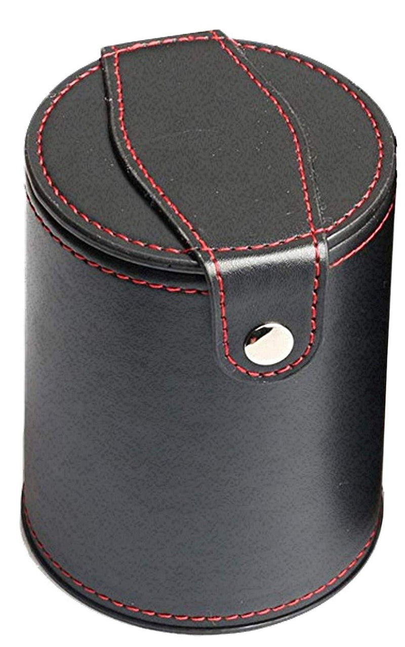 Set of 16mm Poker Dice and Black PU Leather Red Felt Lined Dice Cup with Storage Compartment (Gift Boxed) Pip/Dot Dice (Rounded Corners) - White - BeesActive Australia