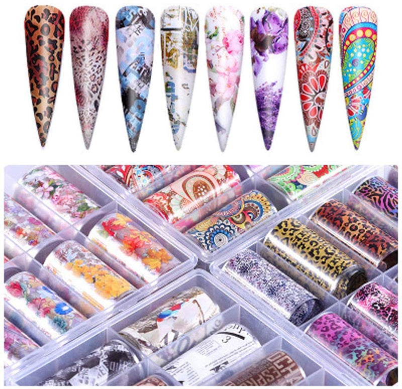 Nail Art Foil Transfer Stickers Design Leopard Print Nail Art Supplies Foil Transfers 10 Rolls Nail Decals Nail Extension Gel Art Decorations for Women Poly Nail Gel DIY - BeesActive Australia