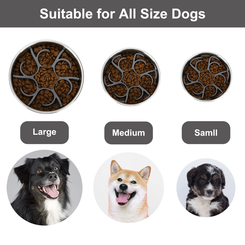 Anipaw Dog Slow Feeder Dog Bowls Silicone Spiral Dog Food Bowls Insert Dog Feeder to Slow Down Eating for Large Medium Small Breed Dogs Perfect with Stainless Steel Plastic Glass Ceramic Dog Bowls Grey - BeesActive Australia