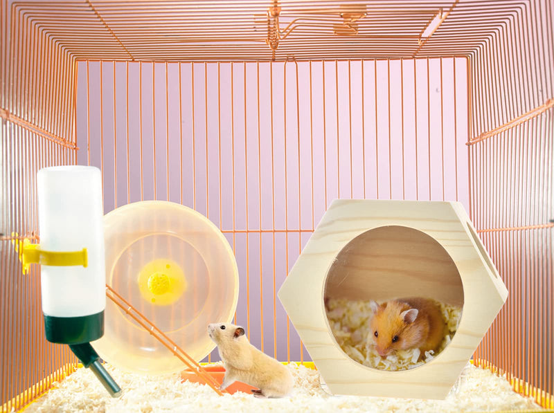 ShuRung Hamster Wooden Hut Hideout Chinchilla Wooden Hut Habitats House Acrylic Transparent Hexagon Hut for Dwarf Hamster Syrian Hamsters Gerbils - BeesActive Australia