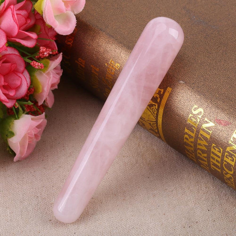 FTVOGUE Massage Stone Rose Natural Quartz Crystal Face Massage Wand Stone Smooth Stick Massaging Treatment Tool Pink 110mm(Pink) - BeesActive Australia