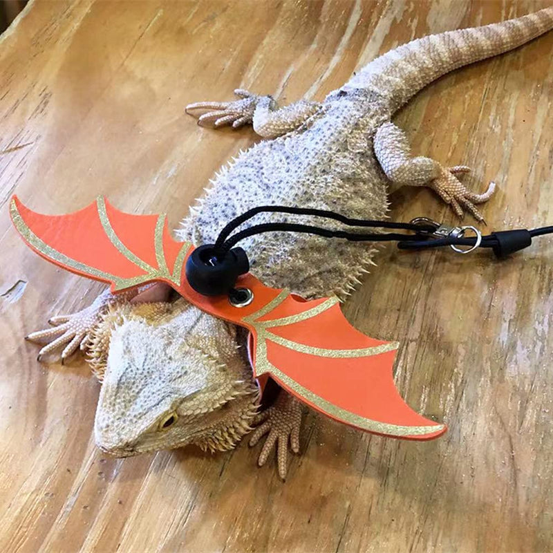 Lizards Leash Bearded Dragon Adjustable Small Reptile Animals Harness 3 Size Soft Leather Harness Lizards Leash with Wing for Small Medium and Large Reptile Animals Orange - BeesActive Australia
