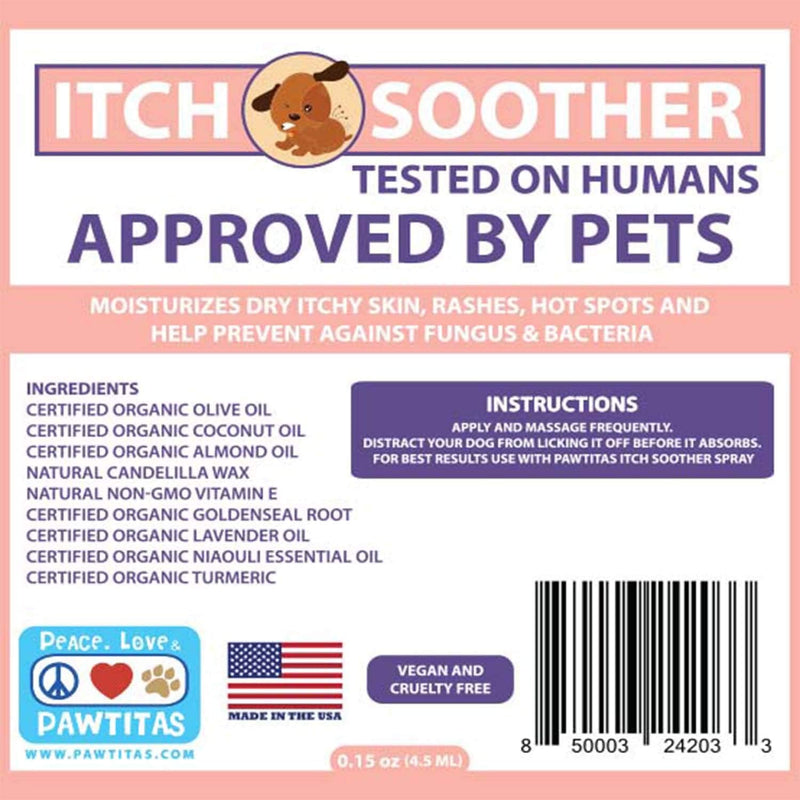 Pawtitas Natural Dog Itching Skin Relief Spray with Organic Oatmeal a Hypoallergenic Soothing for Dry Itchy Rash Hotspot or Damaged Skin | Manufactured with Certified Organic Stick  0.15 OZ / 4.5 ML - BeesActive Australia