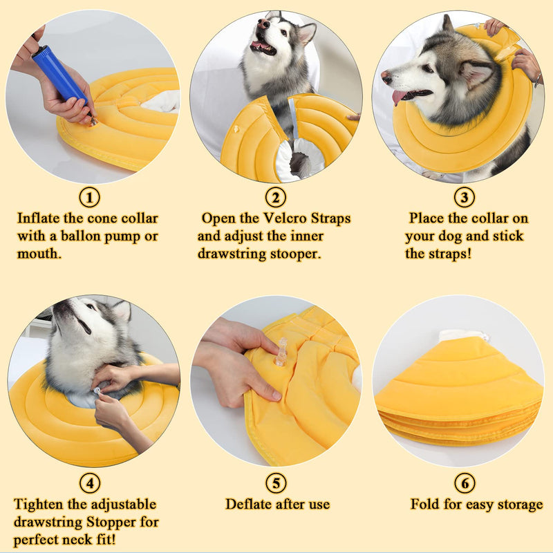 BABYLTRL Dog Cone Collar for After Surgery, Inflatable Pet Recovery Collar for Dogs and Cats, Soft Protective Recovery Cone to Prevent Pets from Touching Stitches, Wounds and Rashes (M, Yellow) - BeesActive Australia