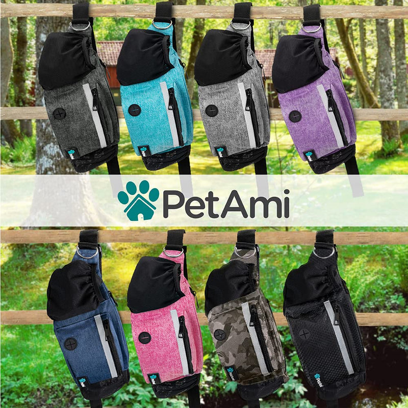 PetAmi Dog Fanny Pack, Treat Pouch for Dog Walking, Training, Built in Poop Bag Dispenser, Water Bottle Holder, Collapsible Bowl, Pet Treat Waist Belt for Hiking, Running, Kibbles Black - BeesActive Australia