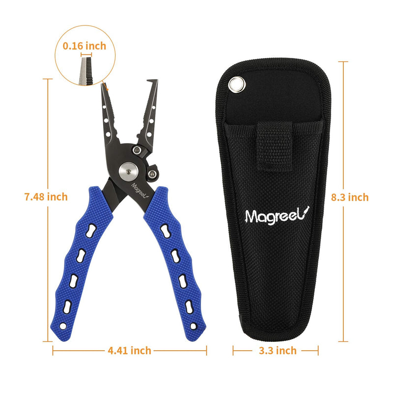 Magreel Saltwater Fishing Pliers Stainless Steel Hook Remover Fishing Gear, Carbide Cutters Split Ring 7.5Inch Fish Pliers with Coiled Lanyard Sheath - BeesActive Australia