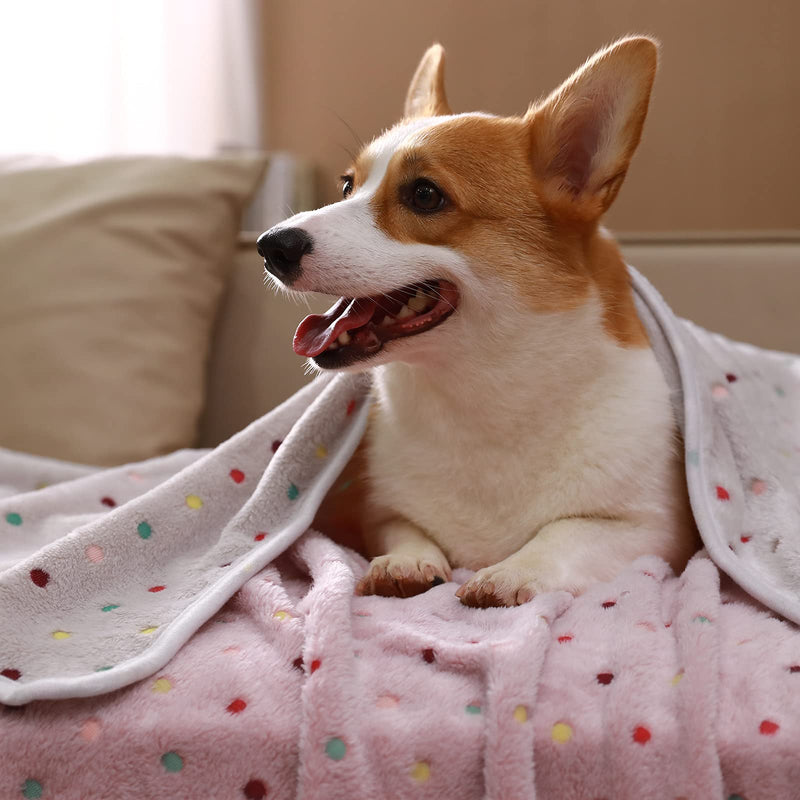 1 Pack 3 Blankets Super Soft Cute Dot Pattern Pet Blanket Flannel Throw for Dog Puppy Cat Beige/Brown/Pink Small Small (Pack of 3) - BeesActive Australia