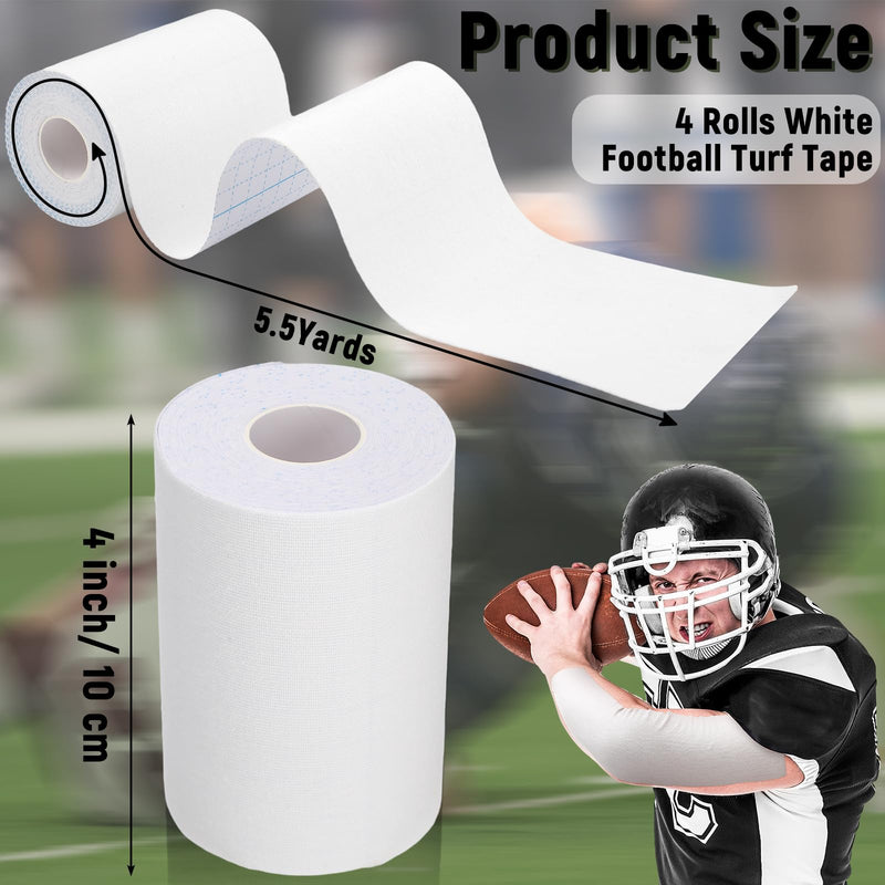 Jenaai 4 Pcs Football Turf Tape Sports Tape Extra Wide Athletic Turf Tape Waterproof Flexible for Arms Sticky Tape for Athlete and Sport Trainers Accessories, 16.4 Feet Each Roll (White) White - BeesActive Australia