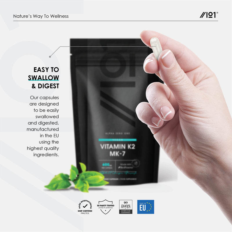 Vitamin K2 MK-7 600mcg - Fermented Natto Based Vegan Vitamin K - Supports Bone Health - Non-GMO, Halal - 120 Vegan Capsules - BeesActive Australia