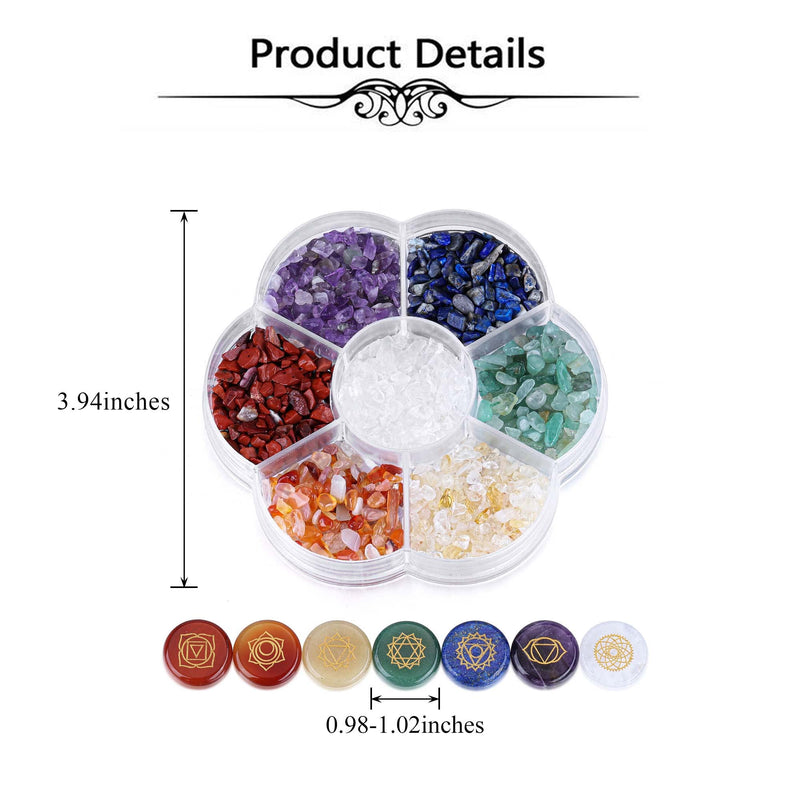 JSDDE 7 Chakra Crystals Stones Reiki Healing Crystal Tumble Gemstones with Characters Chakra Symbol Stone for Meditation - BeesActive Australia