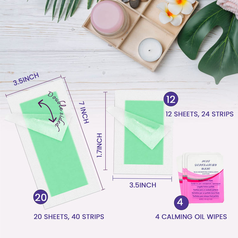 Body Wax Strips 64 Counts, Waxing Strips, Wax Strips for Hair Removal for Women and Men, Wax Strips for Legs, Bikini Area, Armpit, Body and Face, Bikini Wax Strips, Waxing Strips for Brazilian Wax with 40 Body Strips and 24 Facial Strips plus 4 Calming... - BeesActive Australia