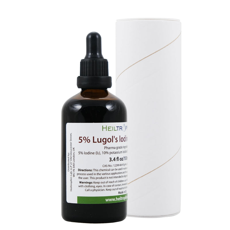 Lugols Iodine Solution 5% 3.4 Oz - 100 ml | 15% liquid formulation | 5 percent Iodine Supplement - Liquid Drops | Thyroid Support | Made with 5 Percent Iodine and 10% Potassium Iodide | Heiltropfen� - BeesActive Australia